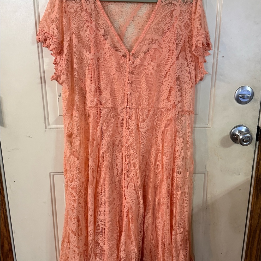 Torrid Coral/Peach Lace Midi Cocktail Dress